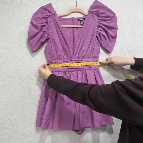 Express Romper Womens 2 Purple Puff Sleeve V Neck Mini Dress Conscious Edit - Picture 4 of 10